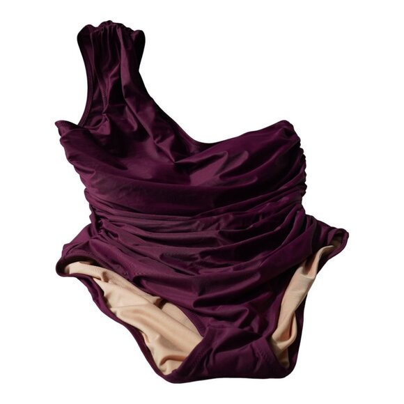 NWT Women's Purple Ruched One-shoulder One-piece Sz 16 - Picture 2 of 10